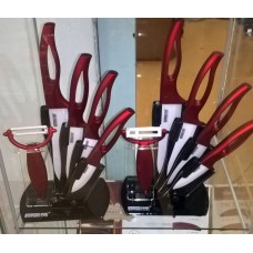 Set cutite ceramica cu suport si curatator 5 piese 